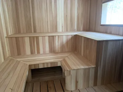 Custom cedar sauna interior finishing, Okanagan